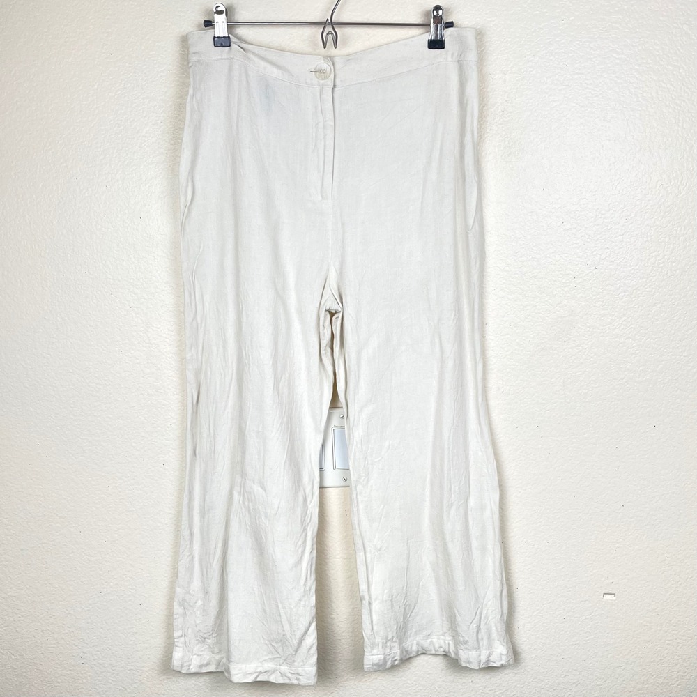 Rachel Pally Pants Sz L Linen Blend Coastal Beach Travel Minimalist Preppy White